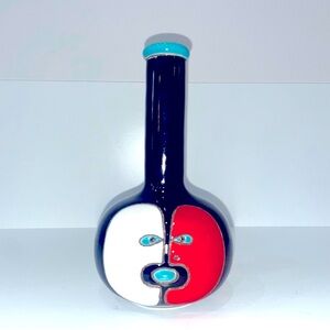 8” Eduardo Vega Abstract Portrait Face Vase, Hand Painted Ecuador Vintage